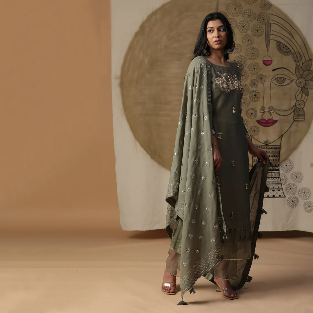 Olive Green Palki Suit Set
