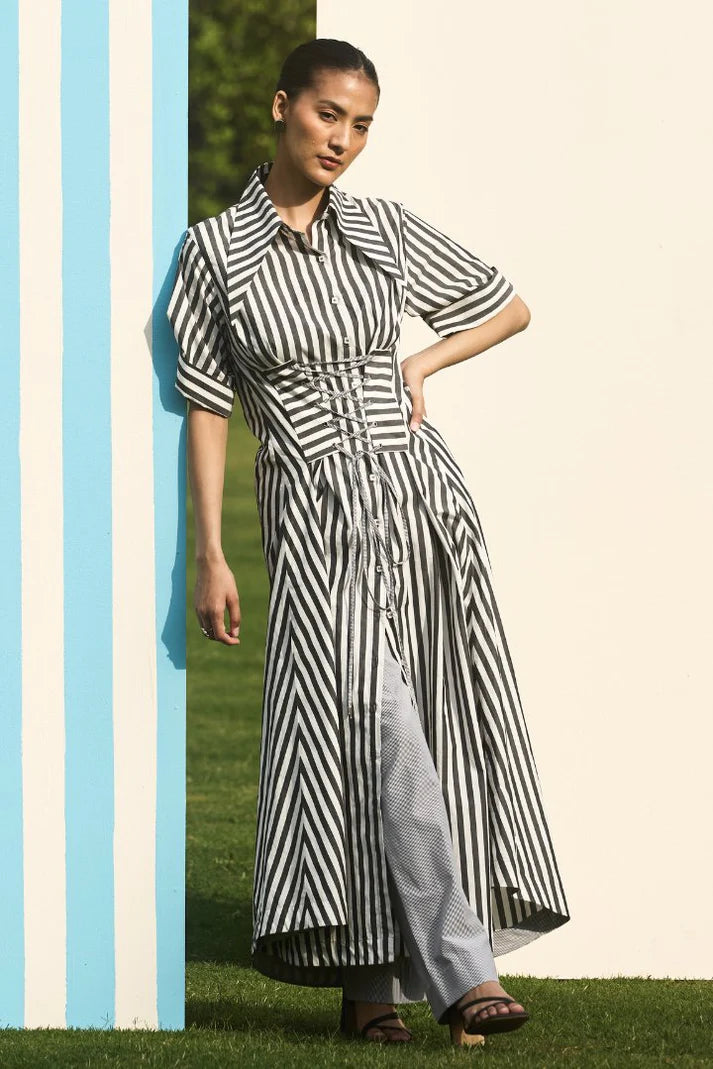 Corset Stripe Midi Dress