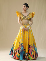Yellow Modern Barat Lehenga Set