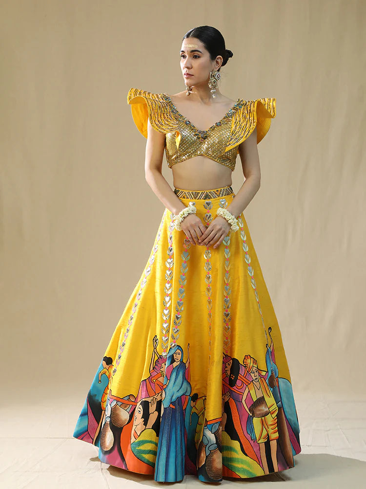 Yellow Modern Barat Lehenga Set
