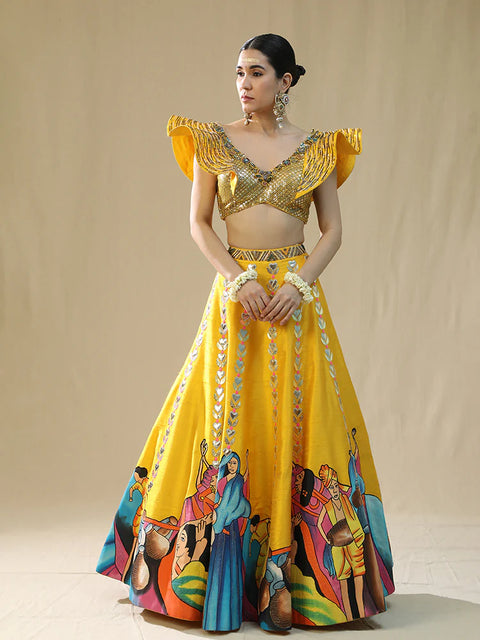 Yellow Modern Barat Lehenga Set