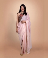 Pink And Maroon Organza Saree With Hand Embroidered Blouse