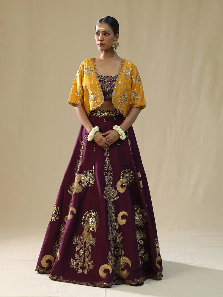 Purple Brushstroke Lehenga Set