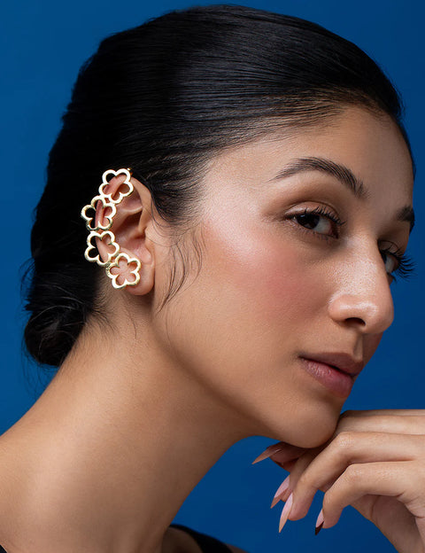 Golden Flower Drop Ear Cuff
