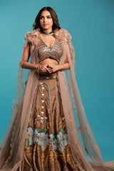 Golden Handpainted Lehnga