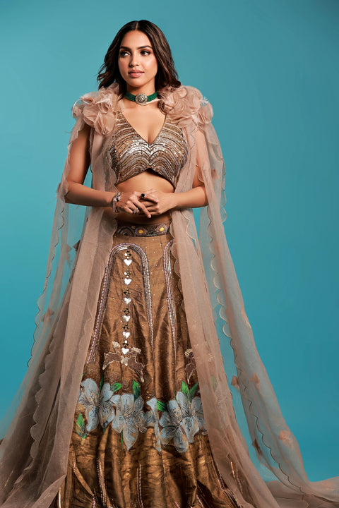 Golden Handpainted Lehnga