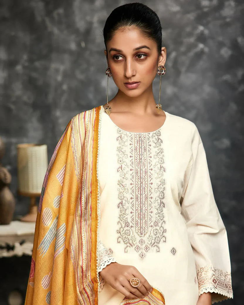 Pure Lawn Cotton Suit With Handwork & Lace Border