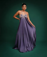 Grey Hand Embroidred Maxi Dress