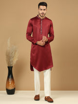 Deep Maroon Hand Embroidered Silk Kurta Set