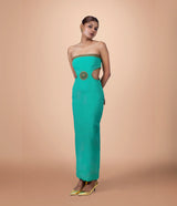 Teal Green Hand Embroidered Crepe Maxi Skirt