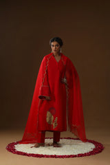 Red Sakhi Prem Handpainted Suit Set