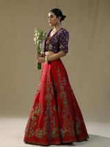 Red Brushstroke Lehenga Set