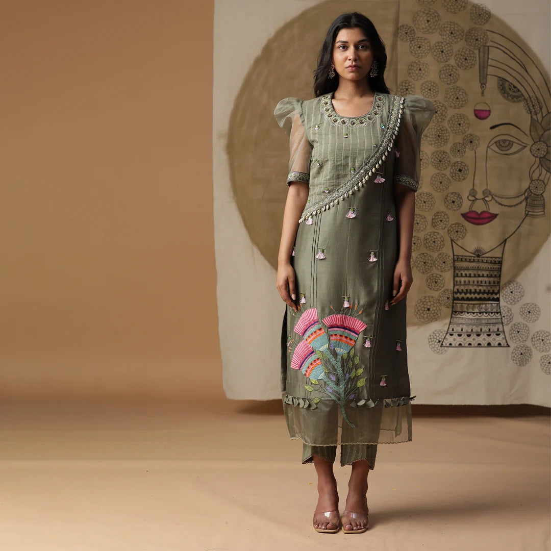 Dusty Green Handpainted Suit Set