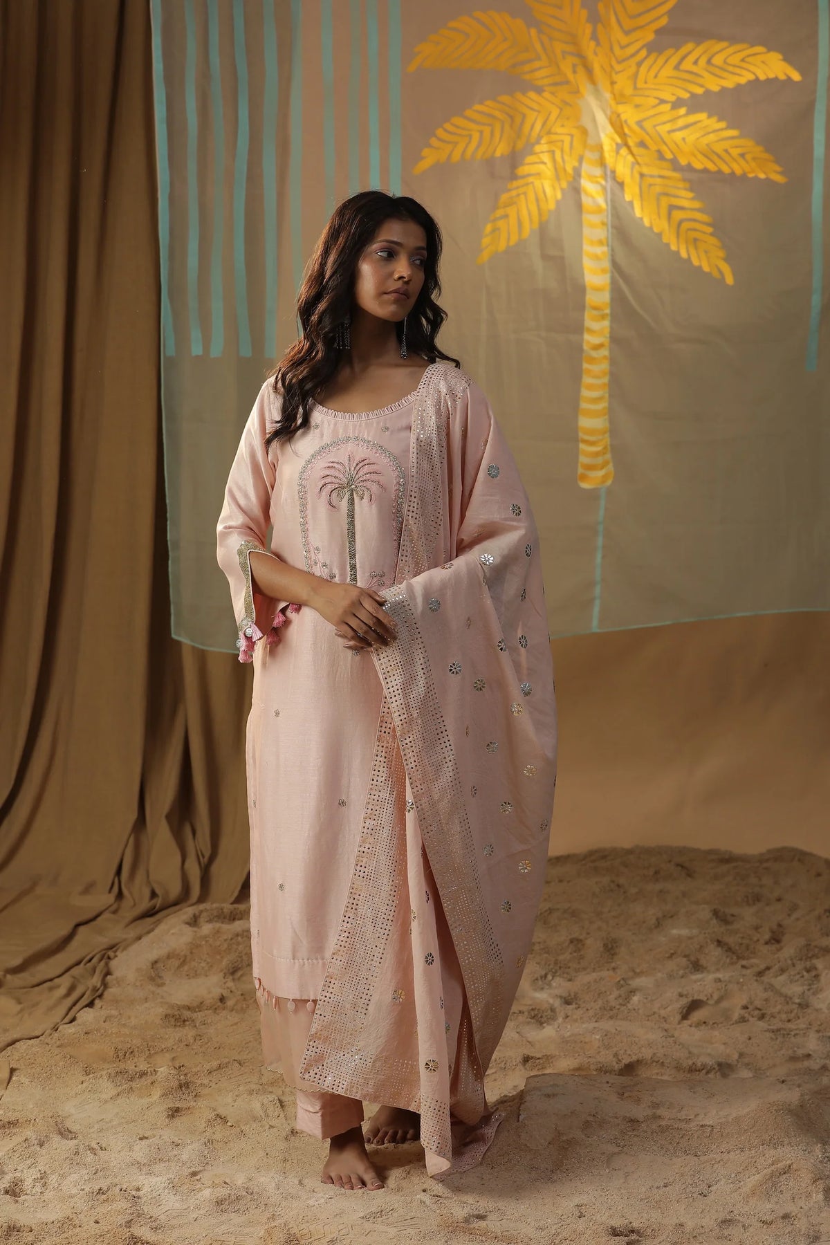 Baby Pink Centre Palm Tree Suit Set