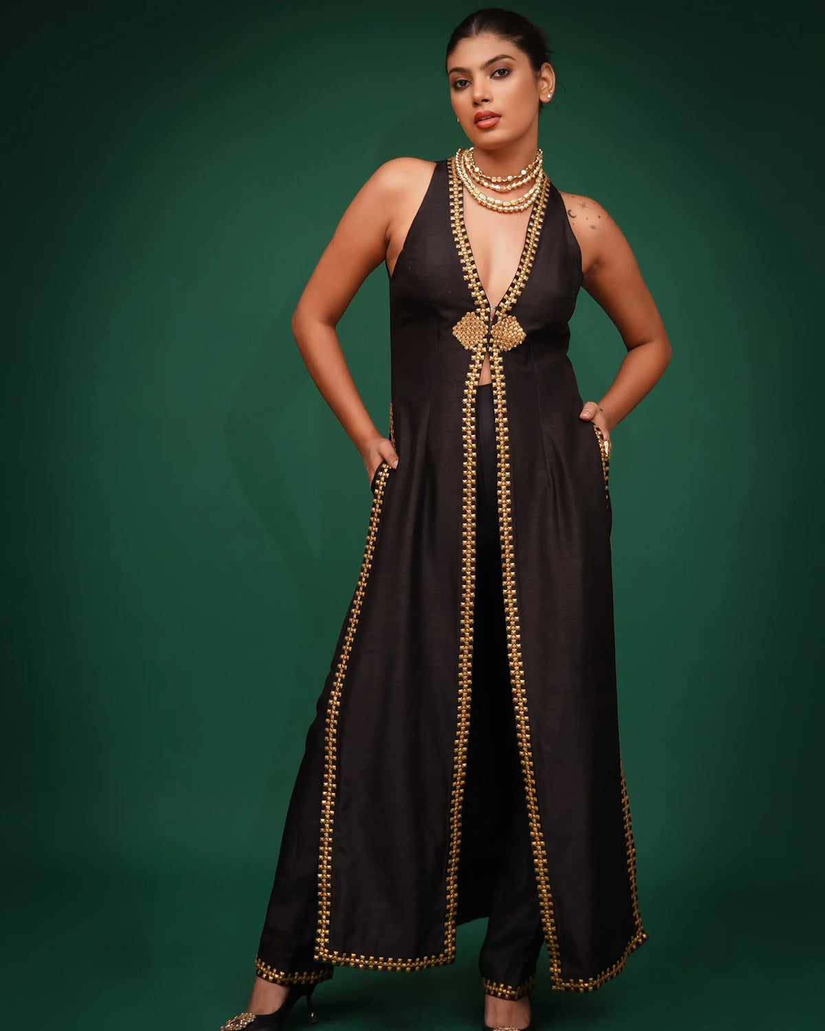 Black Metal Hand Embroidred Co-Ord Set
