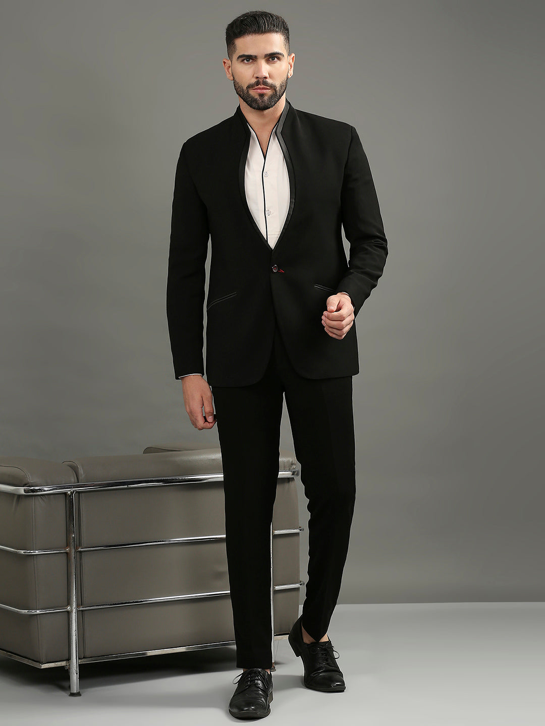 High Neck Black Tuxedo Set