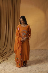 Brunt Orange Bird Embroidered Suit Set