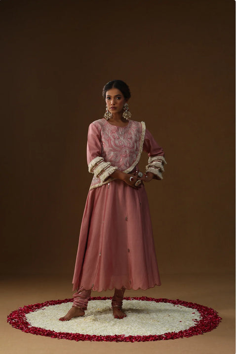 Old Rose Shringaar Ras Handpainted Suit Set