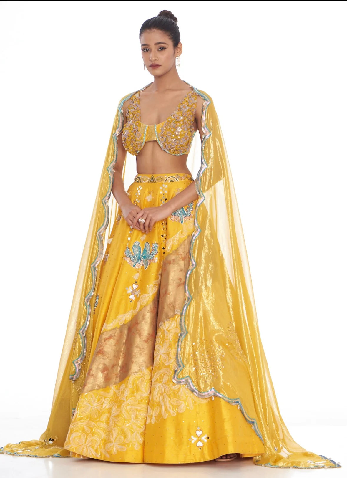 Yellow Foil Handpainted Lehnga Set