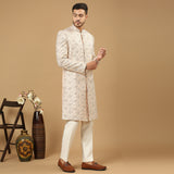 Light Pink Raw Silk Hand Embroidered & Zardosi Sherwani Set