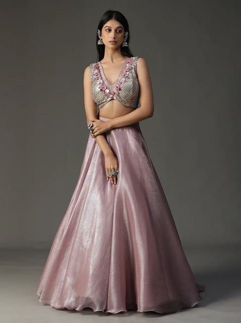 Lilac Organza Lehnga Set