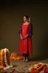 Red Chanderi Silk Kurta Set