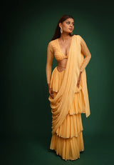 Yellow Hand Embroidered Saree