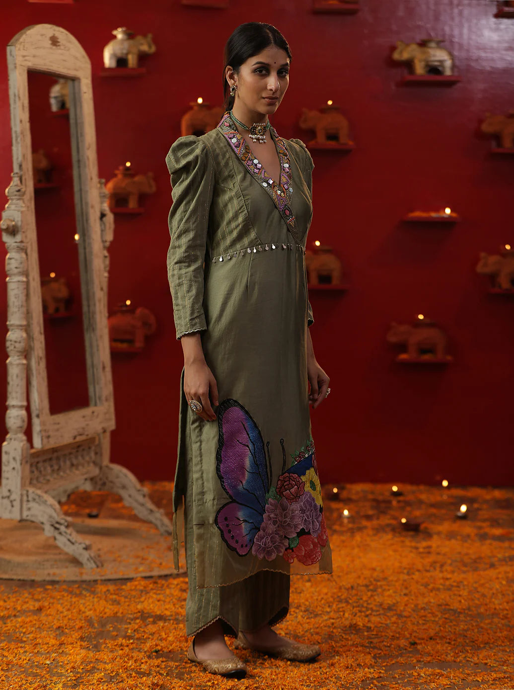 Pista Green Handpainted Suit Set
