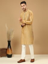 Gold Lachi Detail Silk Kurta Set