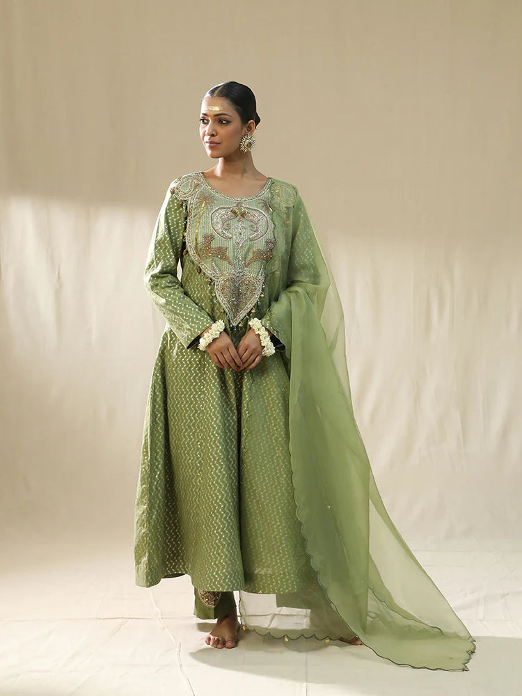 Pista Green Kastoori Self Suit Set