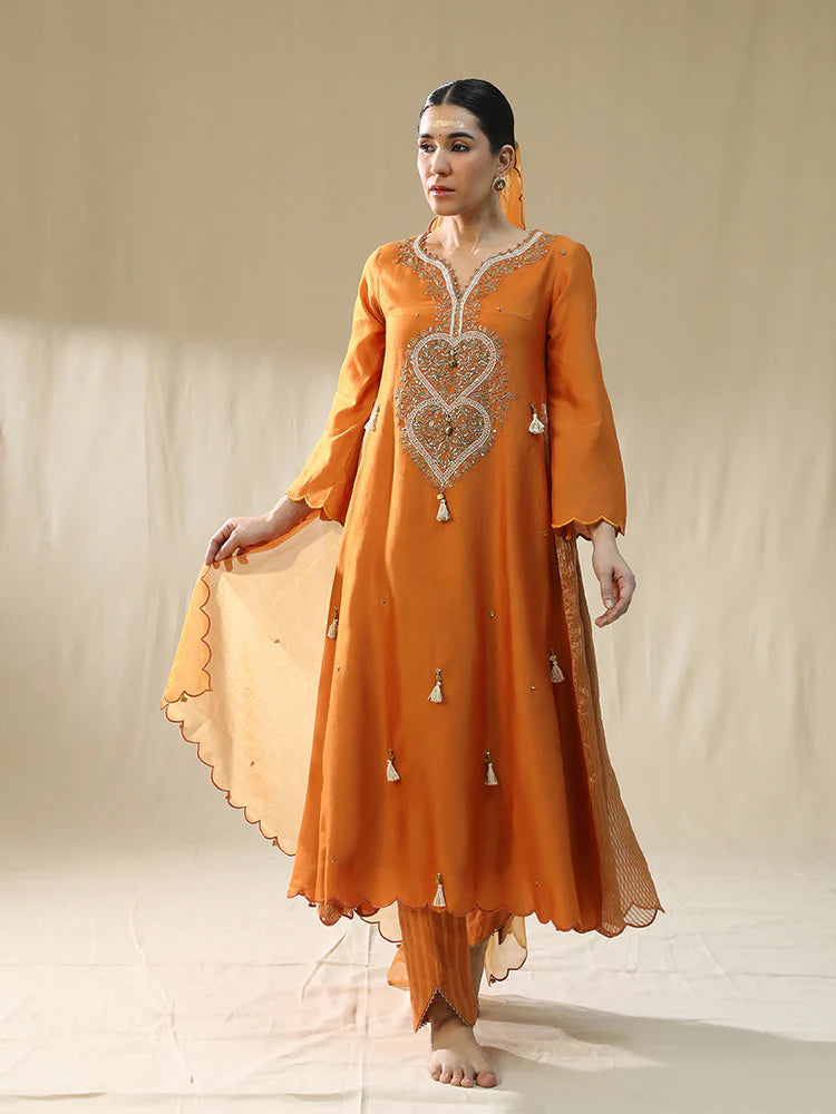 Orange Heart A Line Suit Set