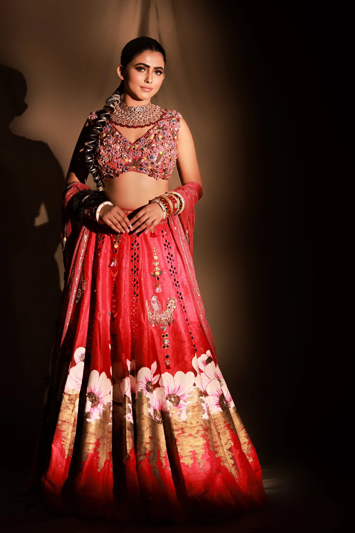 Red Handpainted Lehnga