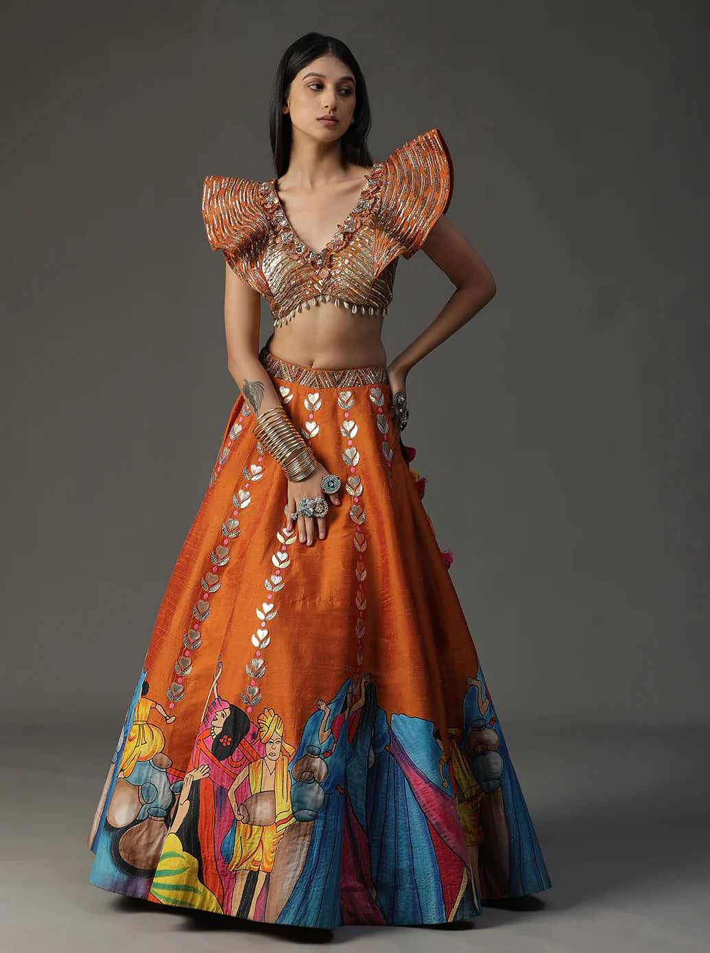 Orange Modern Baraat Lehnga set
