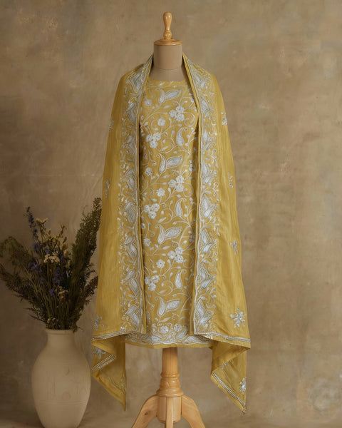 Crushed Simar Silk With All-Over Zari & Glitter Embroidery