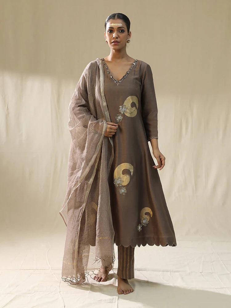 Mocha Brushstroke Suit Set