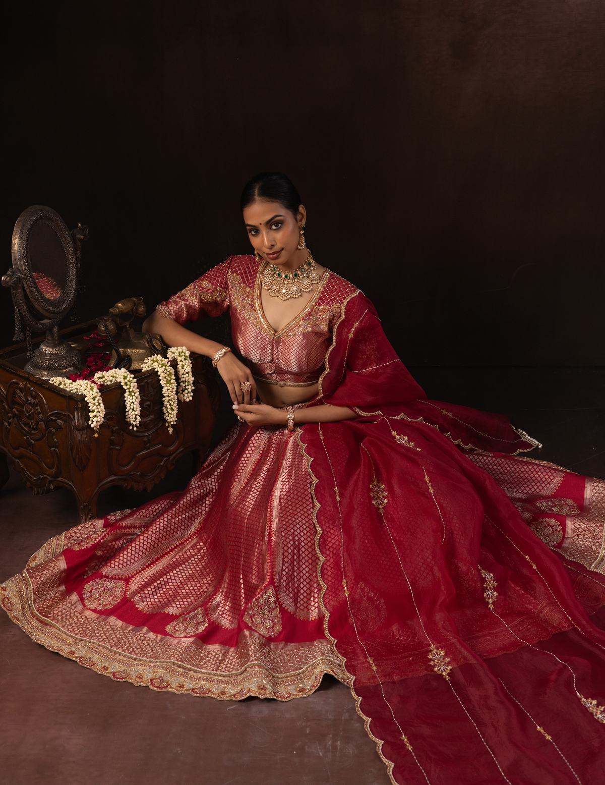 Cherry Pink Zardozi Banarasi Silk Lehenga Set