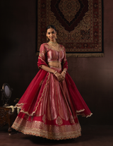 Cherry Pink Zardozi Banarasi Silk Lehenga Set