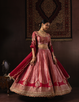Cherry Pink Zardozi Banarasi Silk Lehenga Set