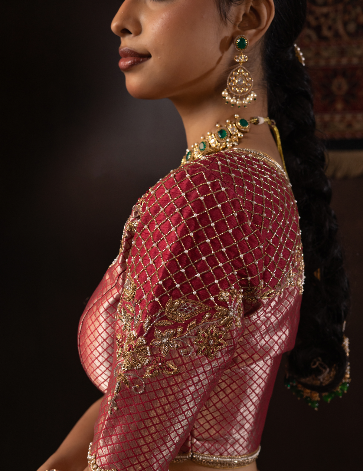 Cherry Pink Zardozi Banarasi Silk Lehenga Set