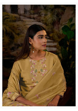 Silk Jacquard Suit With Hand Work And Zari Lace Detailing