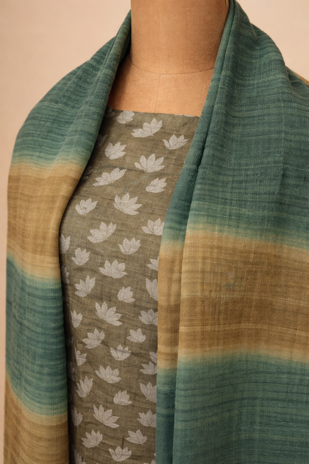 Pure Matka Silk Suit With All Over Block Print work