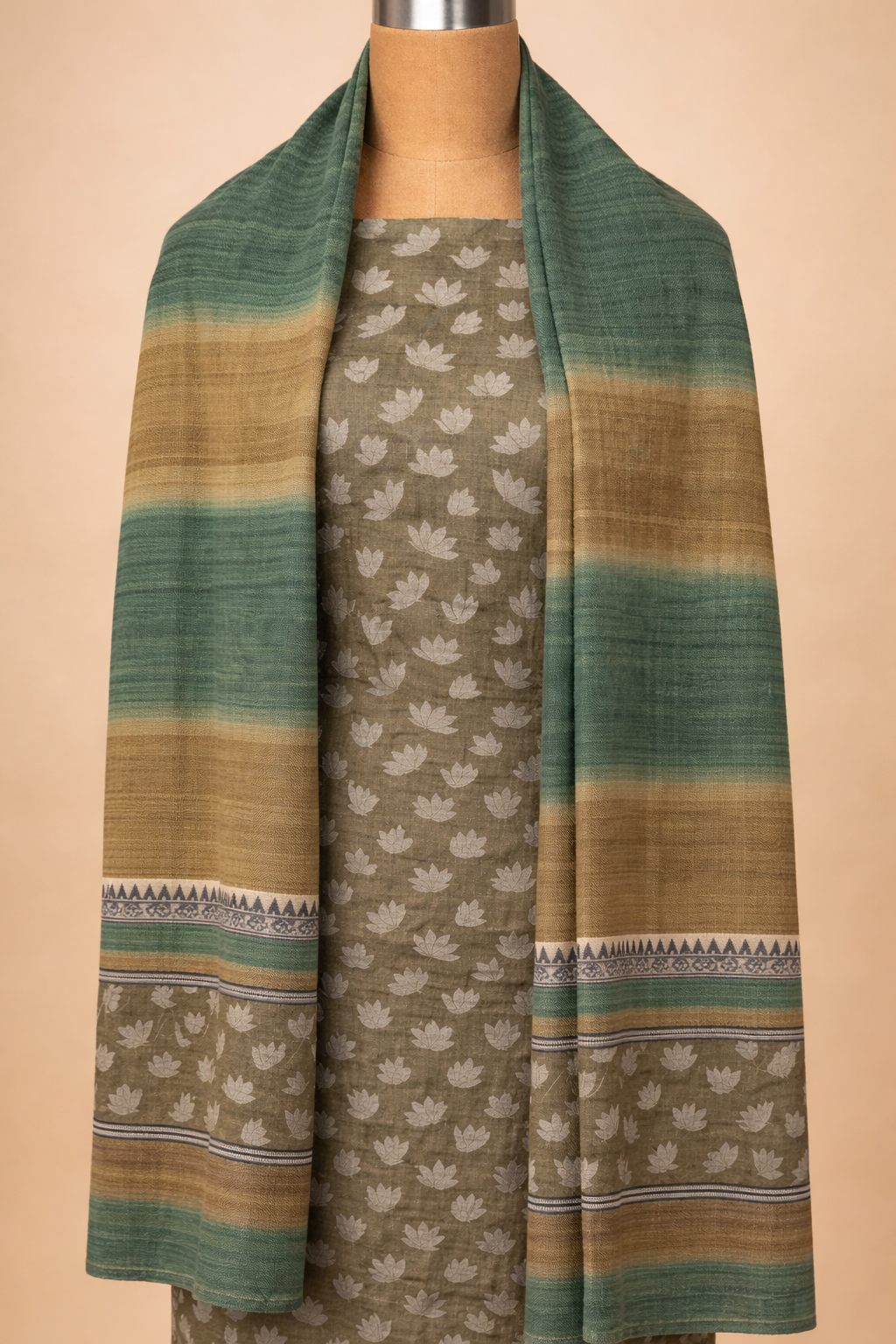 Pure Matka Silk Suit With All Over Block Print work