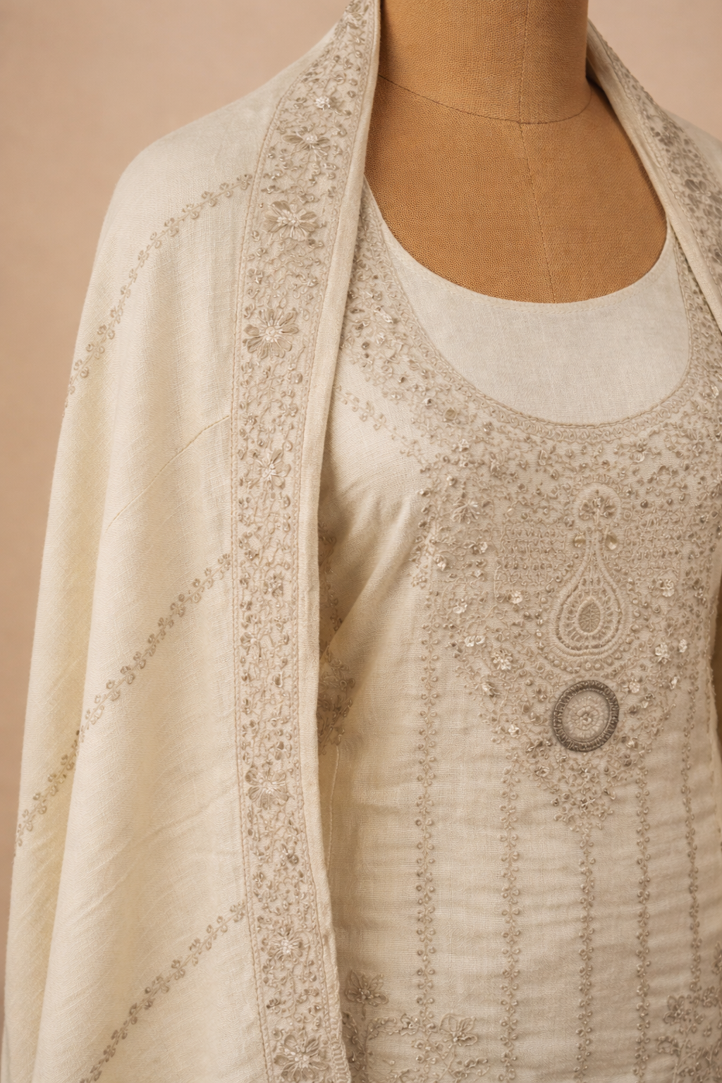 Pure Shimmer Silk Suit With Gold Zari And Sequin Handwork
