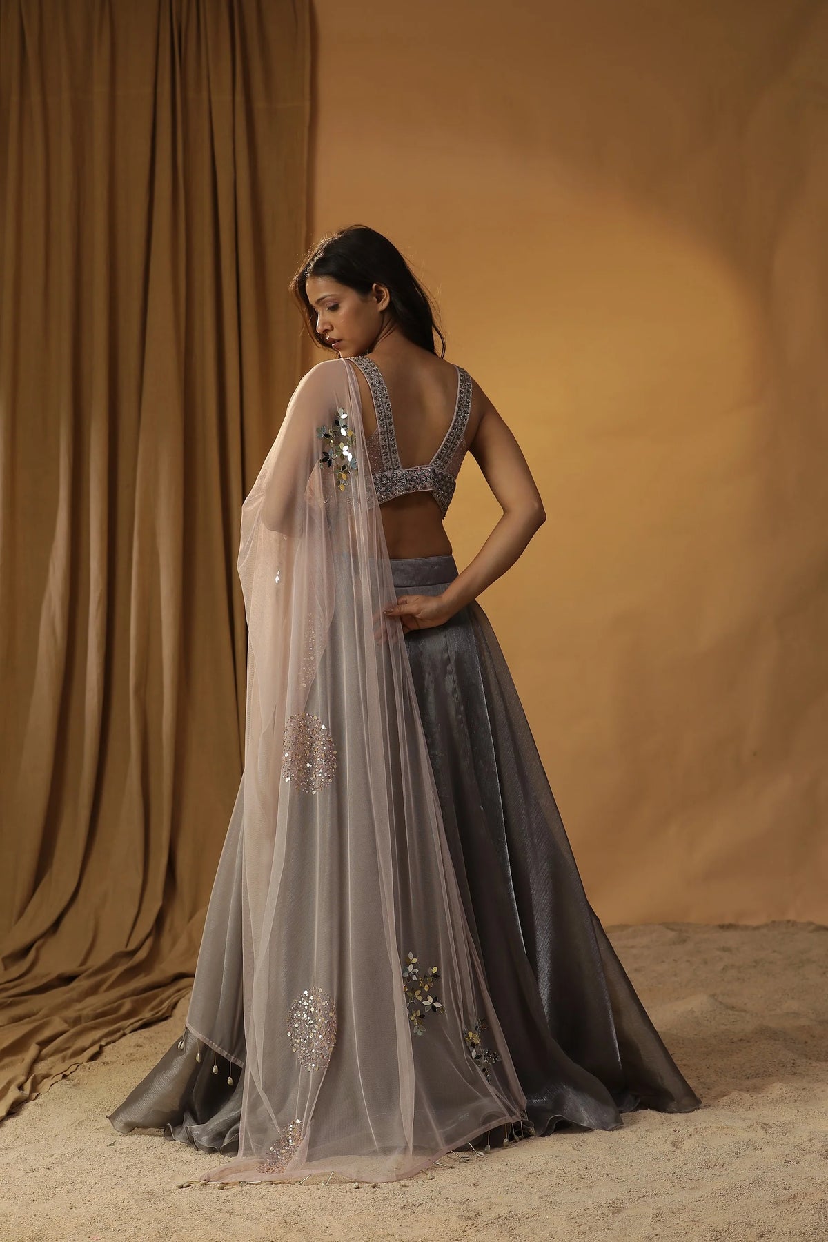 Grey Organza Lehenga Set