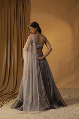 Grey Organza Lehenga Set