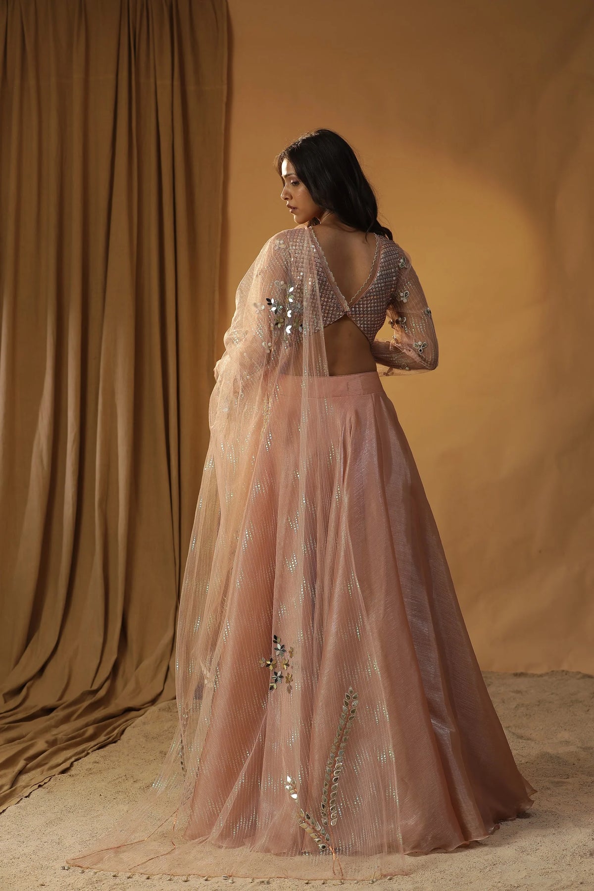 Peach Organza Lehenga Set