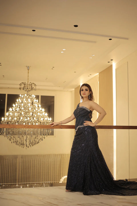 Navy Blue Corset Trail Skirt