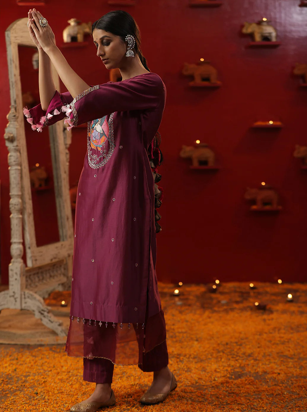 Purple Bird Handpainted Suit Set