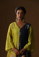 Half And Half Blue Lime Green kurta set