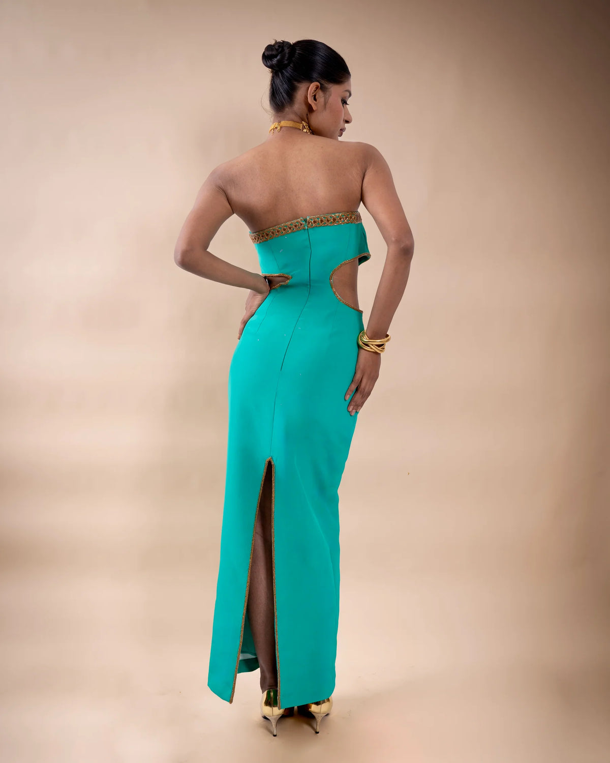 Teal Green Hand Embroidered Crepe Maxi Skirt